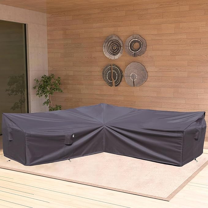 Heavy Duty Outdoor Sectional Sofa Cover, 115"X115" Waterproof 600D Oxford Patio Sectional Couch Covers, Lawn Patio Furniture Winter Cover, Storm Grey
