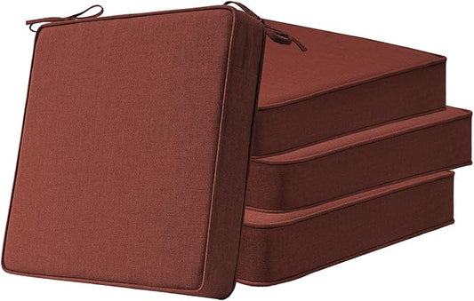 Unimatta Sunbrella Square Corner Seat Cushions, 19" x 19" x 3", Set of 4, Indoor Outdoor Water Repellent Universal Chair Pads with Ties for Patio Furniture, Garden Deck Dining Chairs, Canvas Henna