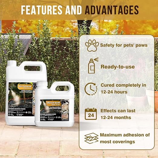 Mulch Glue for Landscaping,Rock Glue,Non-Toxic Mulch Anchor Binder,Long-Lasting Landscape Binder for Landscaping Pea Gravel,Wood Chips,for Paths,Patios&Garden Borders (4 Gallons)