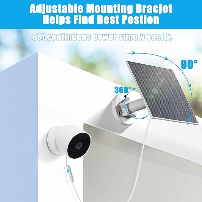 Solar Panel Compatible with Google Nest Camera Outdoor & Indoor (Battery Version), 6W Solar Power Charger for Google Nest Camera Solar Panel with Indicator Light 13ft Cable