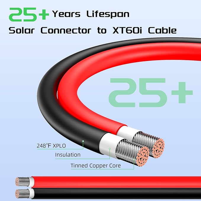 Bateria Power 12AWG XT60i Connector, 12 Gauge 10FT Solar to XT60i Adapter Extension Cable for RV Foldable Solar Panel, Portable Power Station, Solar Generator
