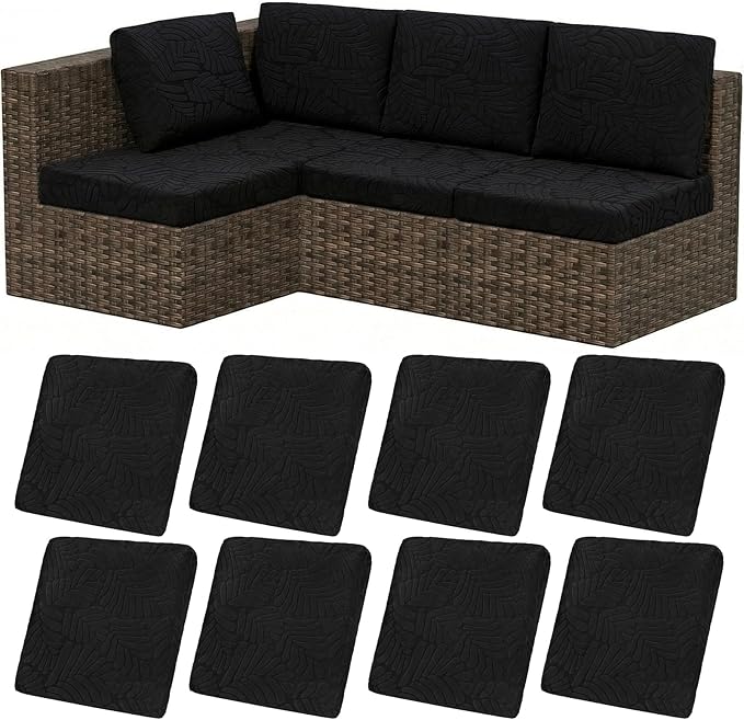 HEBE Stretch Patio Cushion Covers Set 8pcs,Waterproof Outdoor Couch Covers Replacement,Washable Reusable Seat Cushion Slipcovers for Patio Furniture Protector,Chair Cushion Cover