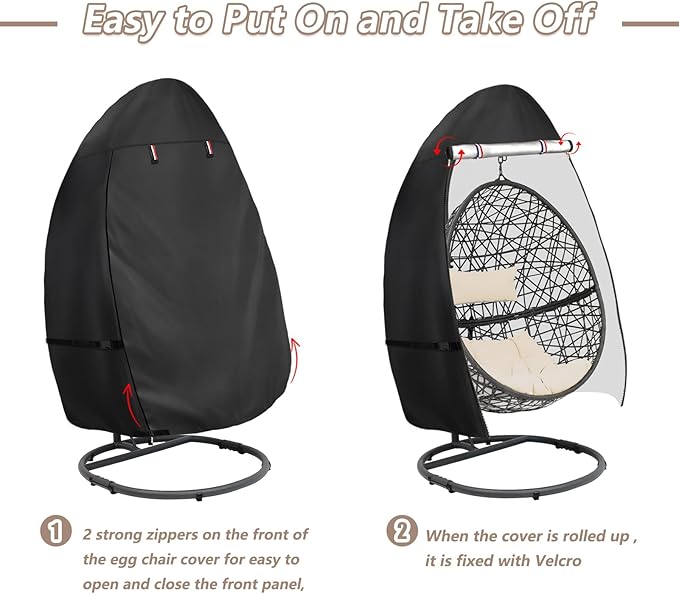 okcool Patio Hanging Egg Chair Cover, Waterproof Heavy Duty Outdoor Single Seat Swing Egg Chair with Stand Cover(Black,45″W x 33″D x 68″H)