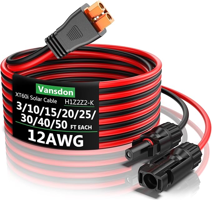 Vansdon Solar to XT60i Extension Cable 12AWG 40FT XT60i Female to Male Connector for RV Foldable Solar Panel, Portable Power Station, Solar Generator