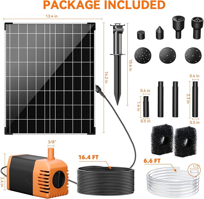 POPOSOAP Solar Water Pump Outdoor, 30 Watt Solar Powered Water Pump with 430GPH Solar Pump, 7 Nozzles, 6.6 Tubing DIY Water Feature for Pond, Fountain, Pool, Garden, Backyard