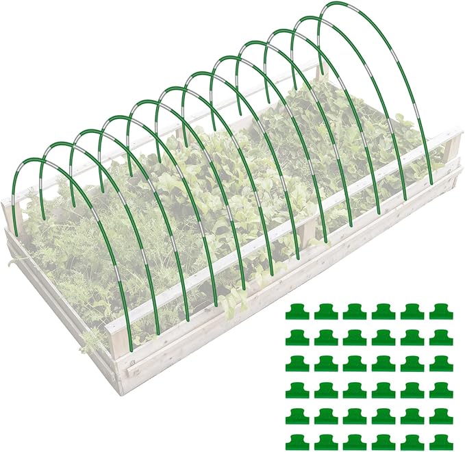 Joyhalo Garden Hoops for Raised Beds, 72pcs (12 Sets) Fiberglass Hoops with PVC Coating, DIY Greenhouse Tunnel for Row Cover, Bird Netting & Plant Protection, Extend Growing Season
