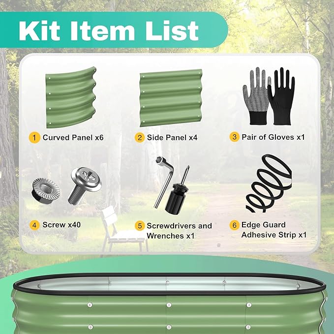 2PCS 4x2x1 FT Oval Metal Raised Garden Bed Kit, Elevated Garden Planter Box Outdoor, Trough Planter for Outdoor Plants, Flower, Vegetables, Fruit, Herbs (Green)