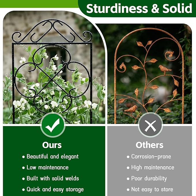 Thealyn Garden Trellis for Climbing Plants, 4 Pack 56" x 13.8" Metal Trellis for Potted Plants and Planters, Rust-Resistant Plant Support for Indoor Outdoor Use, Black