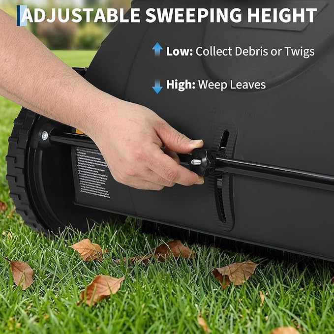 21-Inch Push Lawn Sweeper, Manual Leaf Sweeper with 3.5 Cu. ft. Mesh Collection Bag, Yard Sweeper with 2 Spinning Brushes & 10" Rubber Wheels, Walk-Behind Grass Collector for Lawns, Black