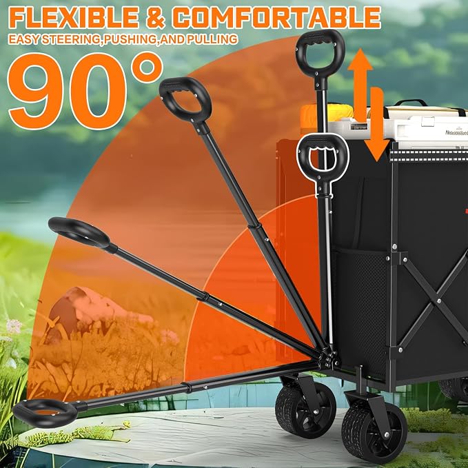 360LBS Wagons Carts Foldable, 240L Lightweight Wagon with All Terrain Wheels, Collapsible Wagon Cart for Grocery, Camping, Beach, Garden & Sports