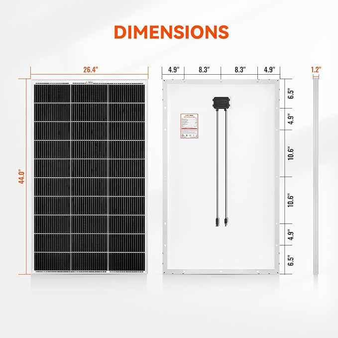RICH SOLAR 150 Watt 12 Volt 18BB Cell Monocrystalline Solar Panel N-Type Cells High Efficiency Solar Module Charge Battery for RV Marine Boat Off Grid