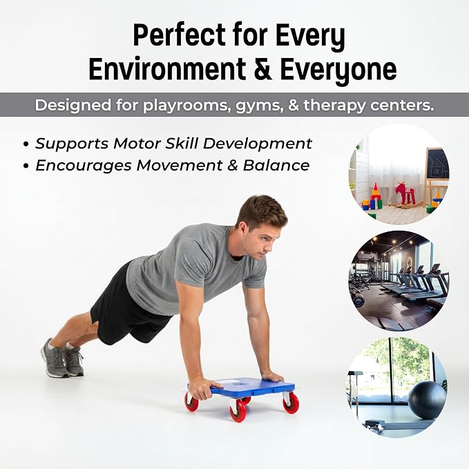 Cosom Scooter Board, 16 Inch Premium Sit & Scoot Board with 4 Inch Non-Marring Performance Wheels, Double Race Bearings, & Safety Handles, Physical Education Class Equipment