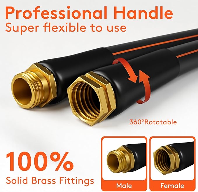 Flexibility Garden Hose,50ft x 5/8", No-Kink, Wear-Resistant & Freeze-Resistant, Flexible Water Hose, Rubber Hose With Male/Female Fittings,Working Pressure 200 PSI, Burst 600 PSI,3/4'' GHT