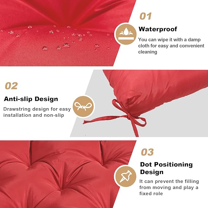 Porch Replacement Swing Cushions for Outdoor: 2-3 Seater Garden Waterproof Patio Bench Cushion with Ties - 4" Thick Swing Chair Cushion for Backyard Furniture Loveseat