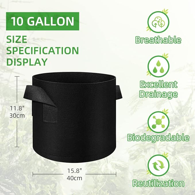 30 Pack 10 Gallon Plant Grow Bags, Breathable Felt Non-Woven Aeration Fabric Plant Grow Pots, Garden Planting Containers for Nursery Vegetable Flower Grow Bags with Handles (15.7x11.8inch)