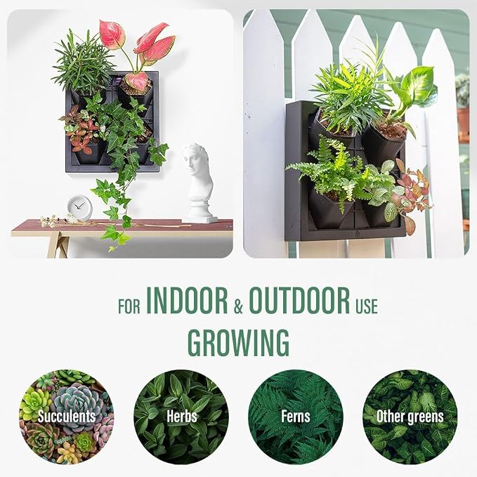 Wall-Mounted Planters Indoor, Living Wall Planter with 4 Pots - Vertical Planter Wall & Hanging Planter for Home, Office, Balcony or Shop No Assembly Required (White)