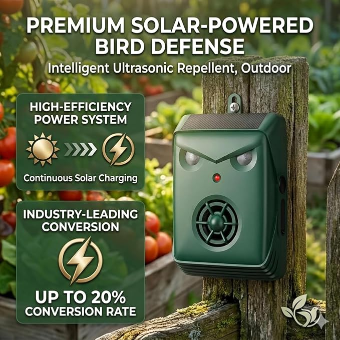 2026 Upgraded Solar Ultrasonic Bird Repellent Devices Outdoor,2 Pcs Woodpecker Deterrent for House,USB Charging & Waterproof Goose Pigeon Bird Deterrents for Outside,Birds Repeller for Garden Orchard