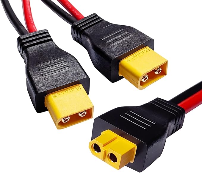 XT60 Y Splitter Cable, XT60 Female to Dual Male Connector Adapter,10AWG XT60 Extension Cable, for Drone Solar Portable Power Power Station and Solar Panel etc-30cm/1ft