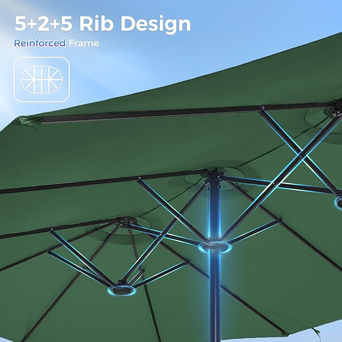 SUPERJARE 13FT Outdoor Umbrella for Patio, Double sided Pool Umbrellas with Fade Resistant Canopy, Large Table Umbrella for Deck, Market, Backyard - Forest Green
