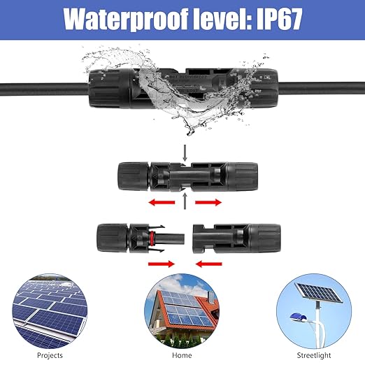 50PCS Solar Connectors, 25 Pairs with 2 Pack Wrenches - IP67 Waterproof, 1000V 30A Male/Female, Multi-Contact, 4 Connectors for 2.5/4/6mm Solar Panels