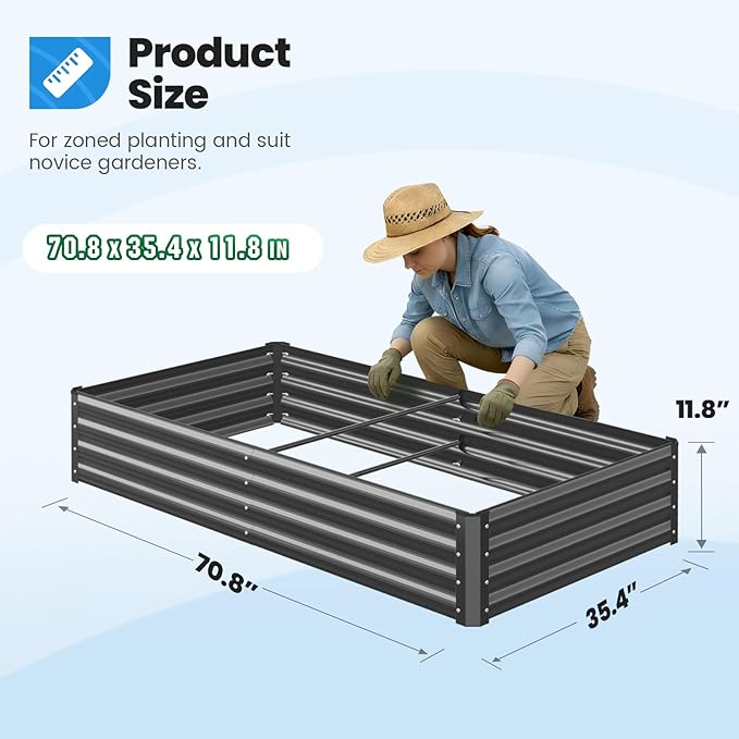 Quictent Galvanized Raised Garden Bed Metal Planter Box Bottomless for Backyard Outdoor, 6x3x1 Ft 2PCS, Dark Grey