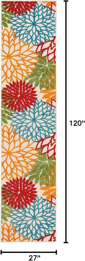 Nourison Home Aloha Indoor/Outdoor Green 2'3'' x 10' Area--Rug, Tropical, Botanical, Easy--Cleaning, Non Shedding, Bed Room, Living Room, Dining Room, Deck, Backyard, Patio (2x10)