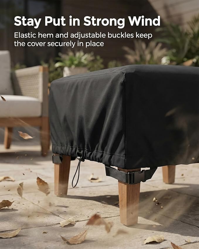 Square Waterproof Patio Ottoman Cover, 600D Heavy Duty Outdoor Furniture Cover with Windproof Buckles Air Vents, All-Weather Protector for Patio Ottoman or Outdoor Side Table 32 x 32 x 18 Inch, Black