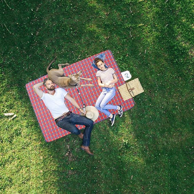 Wind Tour Waterproof Picnic Blanket with Carry Strap - Foldable Sandproof Outdoor Mat for Camping, Beach, Park - 59" x 71",Red (Two Mat Set)