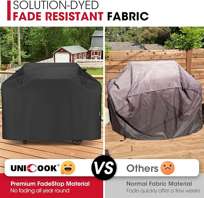 Unicook Grill Cover 75 Inch for Outdoor Grill, Large BBQ Cover with Side Handles and Air Vents, Heavy Duty Waterproof Fade Resistant, Compatible with Weber Charbroil Nexgrill Kenmore BBQs, Black