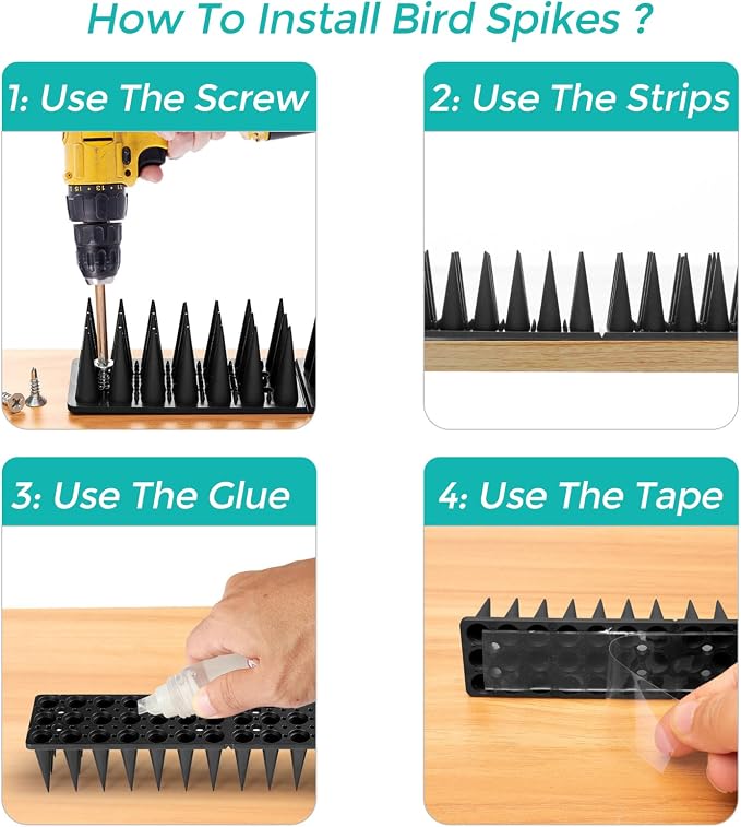 Bird Spikes, 30 Pack Pigeon Cat Squirrel Raccoon Animal Deterrent Spikes Anti-Climb for Outside Anti-Animal Defender Spikes to Keep Birds Away, Black