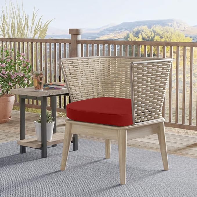 idee-home Outdoor Chair Cushions Set of 4, 19" x 19" x 3" Thick D-Shaped Patio Furniture Outdoor Seat Cushions Waterproof with Ties, Dining Pads