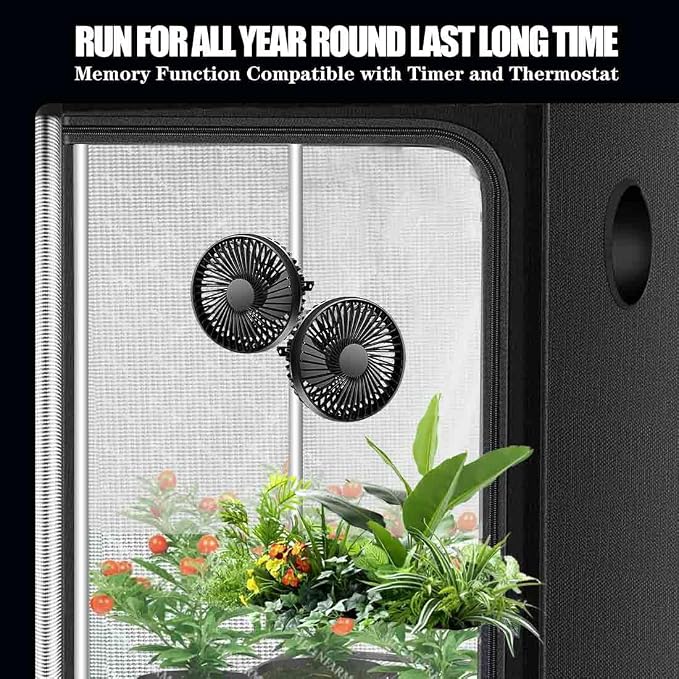 5” Grow Tent Clip Two Fans with Adjustable Clamp, 3-Speed Strong Quiet Airflow, Compatible with Timer Thermostat & Smart Plug for Plant Greenhouse Seedling Hydroponics Circulation Cooling