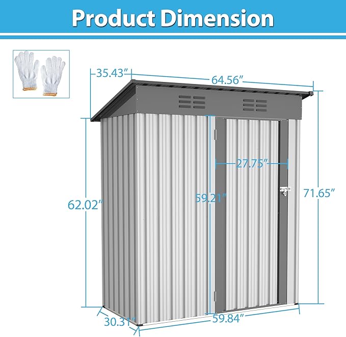 Outdoor Tool Storage Shed with Sloped Roof Super Large Storage Space Excellent Air Ventilation for Bike Trash Can Machine 5X3Ft