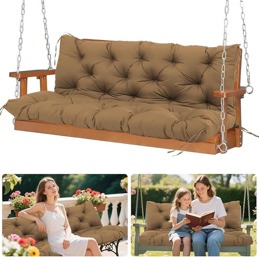 5 Inch Thick Waterproof Patio Porch Swing Cushions, 60x40 Inch 3 Seater Replacement Cushion with Backrest & 8 Ties, Fade-Resistant Outdoor Bench Swing Pad