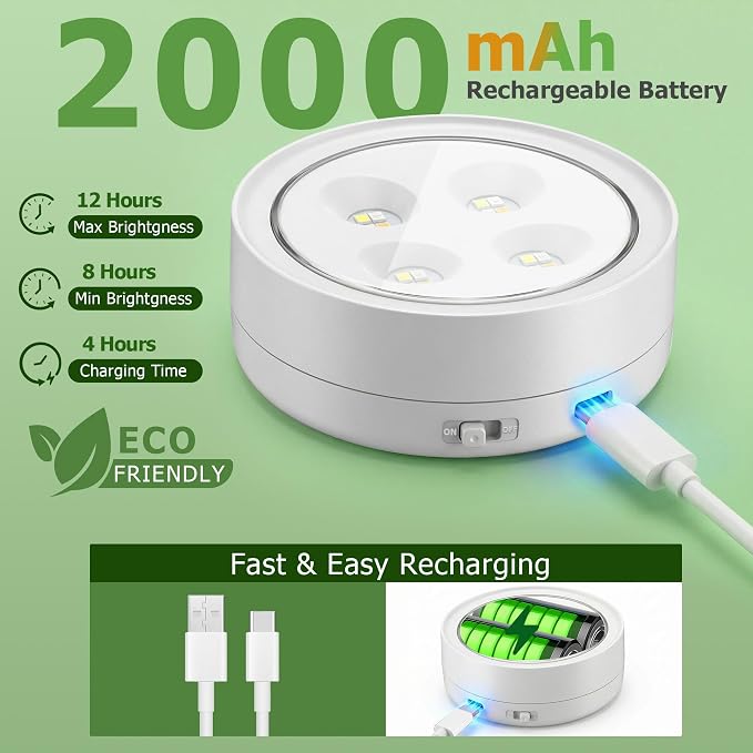2 Pack Rechargeable Battery Grow Light, Full Spectrum Indoor Cordless Plant Light with Timer & Remote, Stepless Dimming,Type-C Charging 2000mAh,Wireless Magnetic Puck Plant Lights for Indoor Growing