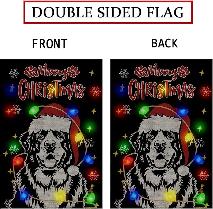 Christmas Dog Garden Flag - Led Saint Bernard Christmas Decor for Outside, Welcome Garden Flags Double-Sided Flag for Seasonal Winter Farmhouse Yard Lawn Decoration Gifts 12x18 inches