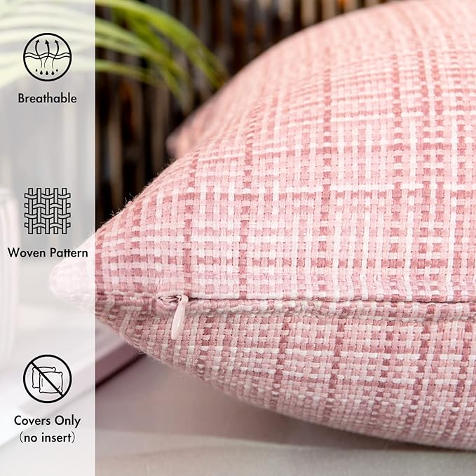 MIULEE Outdoor Waterproof Throw Pillow Covers Decorative Farmhouse Water Resistant Cushion Covers for Tent Patio Garden Couch Sofa Pack of 2, 18x18 Inch Pink