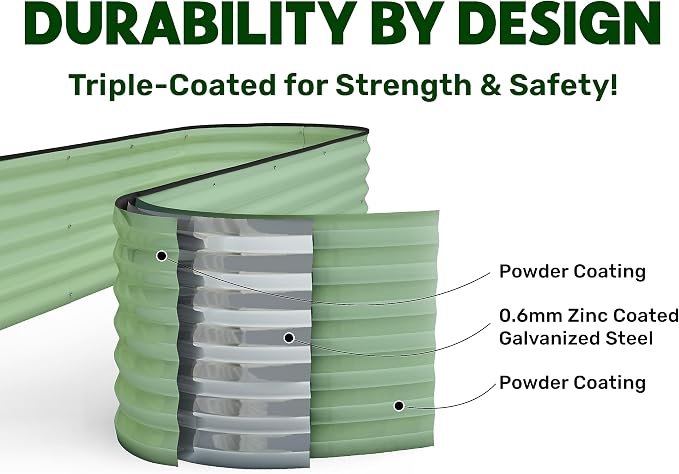 Galvanized Raised Garden Beds Outdoor // 8×2×1.5ft Modular & 3×3×1ft Planter Raised Beds for Gardening, Vegetables, Flowers // Large Metal Garden Box (Light Green) // Patent Pending Tool-Free Assembly