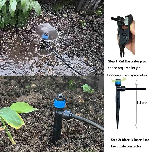 Drip Irrigation System with Water Timer for Garden,Main ID 1/2inch 32Ft and 1/4inch 136Ft Water Hose, 2-Zone Watering System Sufficient Water Pressure, Irrigation Dripper Waterflow Evenly Easy DIY