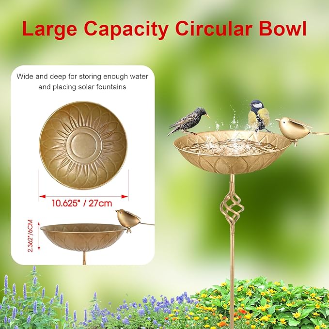 Bird Bath for Outside,Metal Birds Bath Bowl for Outdoors,27.6" H Bird Feeder & Water Feeders with 5 Prongs Base Stake,Vintage Free Standing Garden Patio Lawn Yard Decor