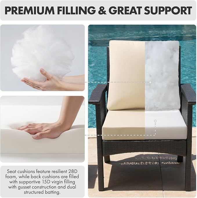 MIULEE Beige Outdoor Dining Cushion 20x20 Inch Waterproof & 3 Year Color Fastness Deep Seat and Back Cushion for Patio Furniture Chair with Ties