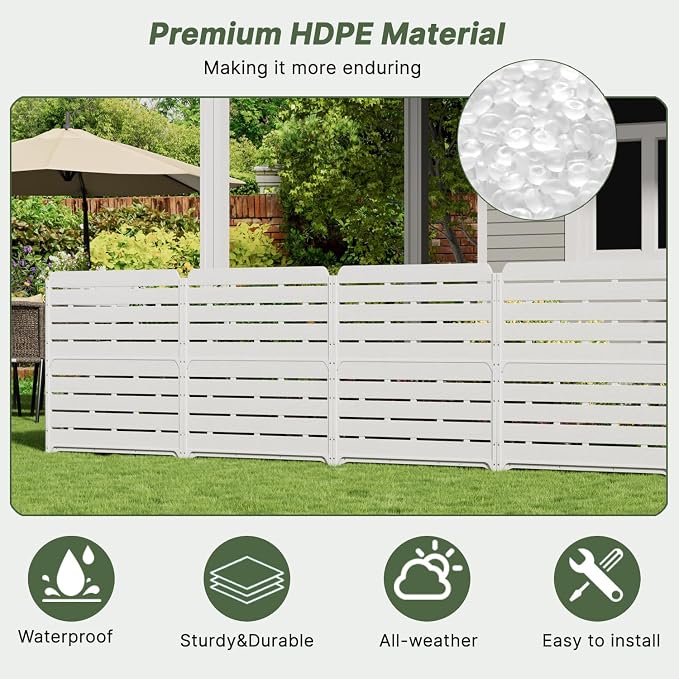KINYING 45'' W x 50'' H Air Conditioner Fence Privacy Screen,2 Panels Pool Equipment Trash Can Enclosure Screen for Outdoor,Resin Fence Panels Kit,White