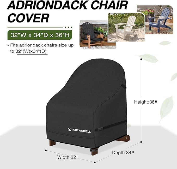 Porch Shield Waterproof Patio Adirondack Chair Cover 2 Pack Fits Outdoor Chairs 32W x 34D x 36H inch, Black
