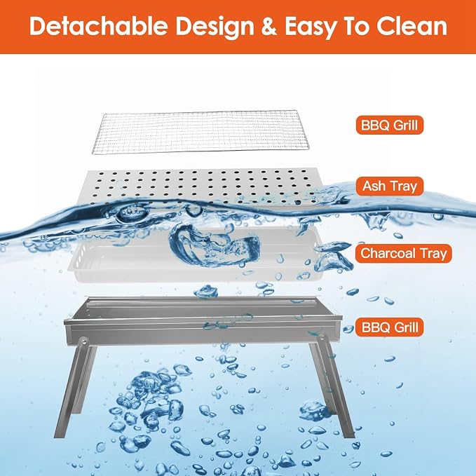 KOCASO Foldable Charcoal BBQ Grill Stainless Steel Grill Net Easy Setup Portable Tabletop Barbecue Grill for Camping Picnic Outdoor Party Backyard