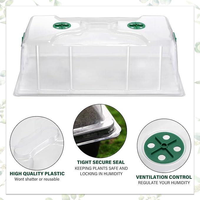 Foaincore 20 Packs 7'' Tall Humidity Vented Domes 1020 Flat Trays Cover Clear Plastic Greenhouse Grow Tray Covers Propagation Seed Cloning Kit for Plants Seed Starting Germination