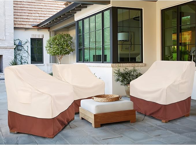 COSFLY Patio Furniture Covers 2 Pack, 600D Waterproof Outdoor Chair Covers for Deep Chairs, All-Weather UV Resistant Protection with Adjustable Straps & Air Vents, Fits up to 33"W x 34"D x 31"H