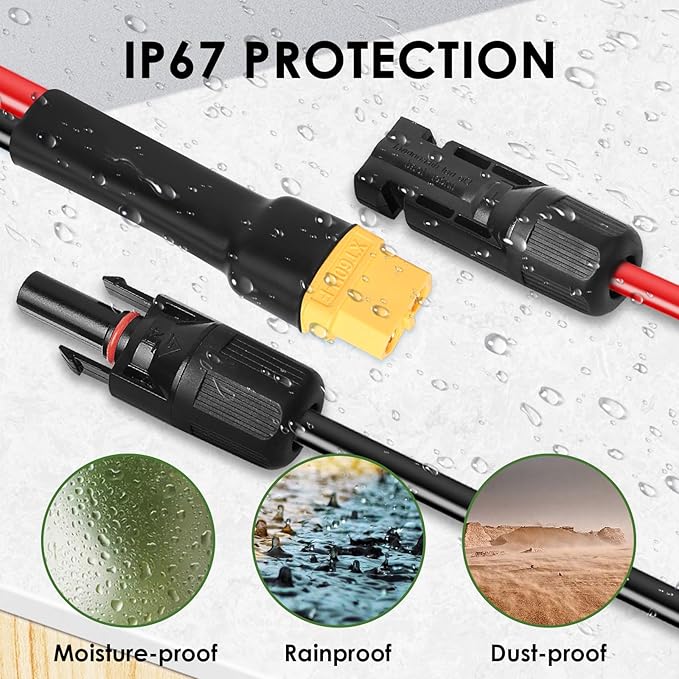 MOOKEERF Solar Connector to XT60 Adapter Cable - 35FT, 10AWG for Solar Panel to Portable Power Station