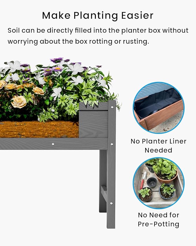 HDPE Raised Garden Bed with Legs, Outdoor All-Weather Elevated Planter Box Raised Beds for Seeds, Herb, Flower, Vegetable (Grey)