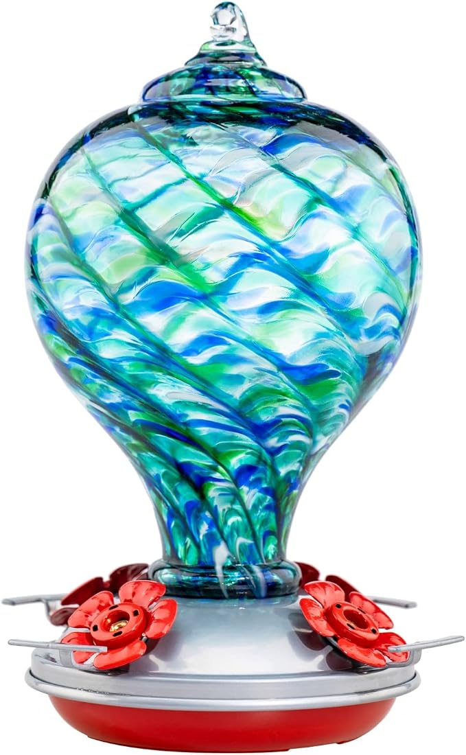 Muse Garden Hummingbird Feeder Hand Blown Glass Decor for Backyard, Gift for Hummingbird Lovers, Unique Gardening Gift (Blue Mermaid) 32OZ | Muse Garden Hummingbird Feeder Hand Blown Glass Decor for Backyard, Gift for Hummingbird Lovers,