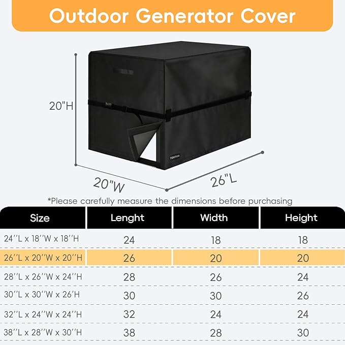 Universal Generator Cover 24 to 38 Inches 600D Heavy Duty Oxford. Dustproof and Waterproof Protection for Most 1500-15000W Generators, Black